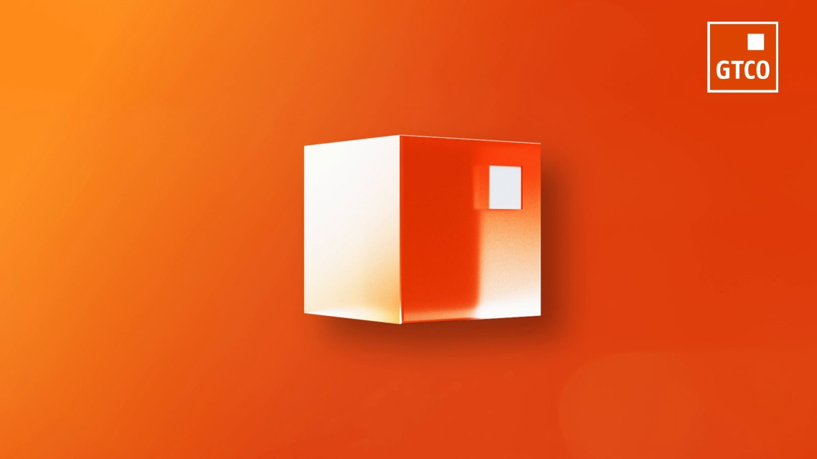 3D GTCO brand cube on an orange gradient