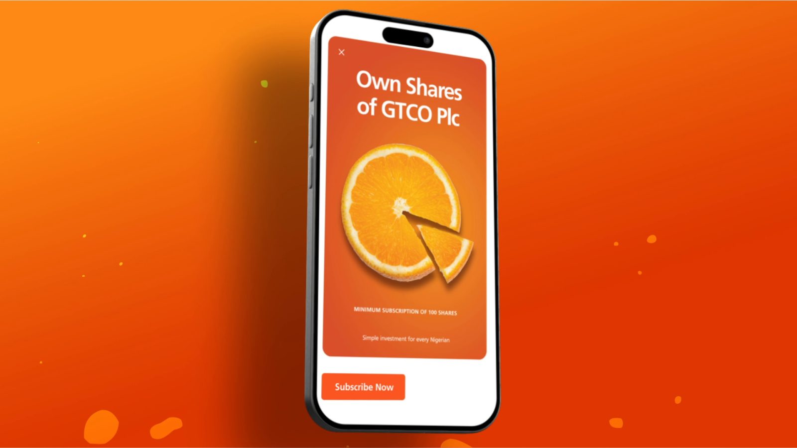 Phone mockup of the subscription screen on a clean orange gradient