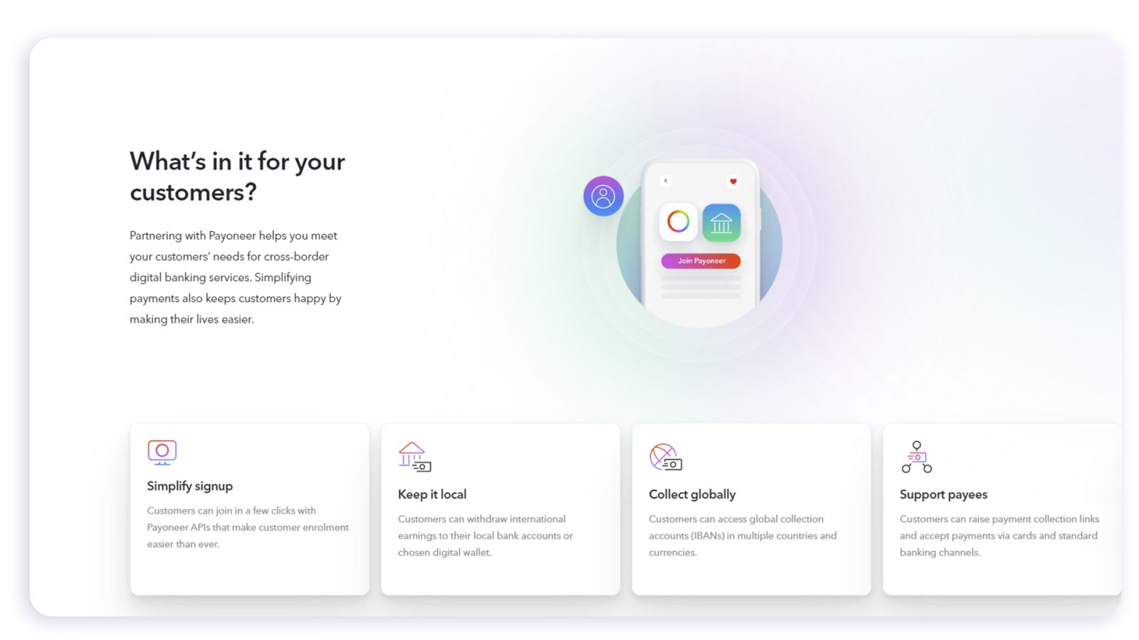 A partnerships page section headed What’s in it for your customers, above four benefit cards
