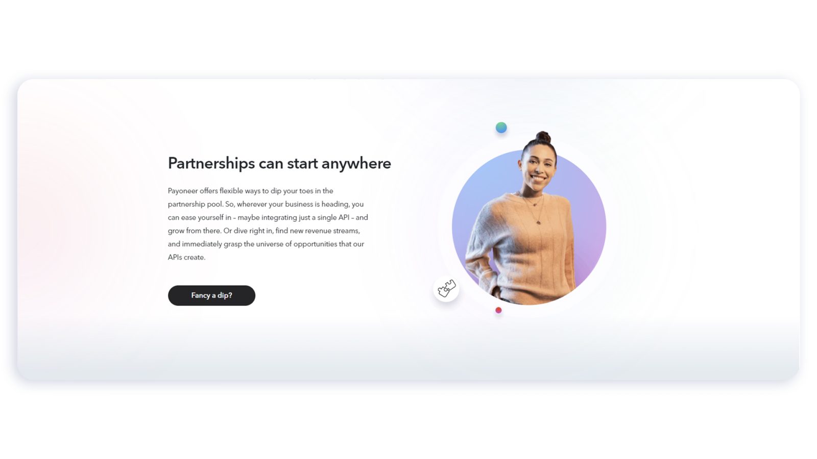 A Partnerships can start anywhere section with a Fancy a dip button
