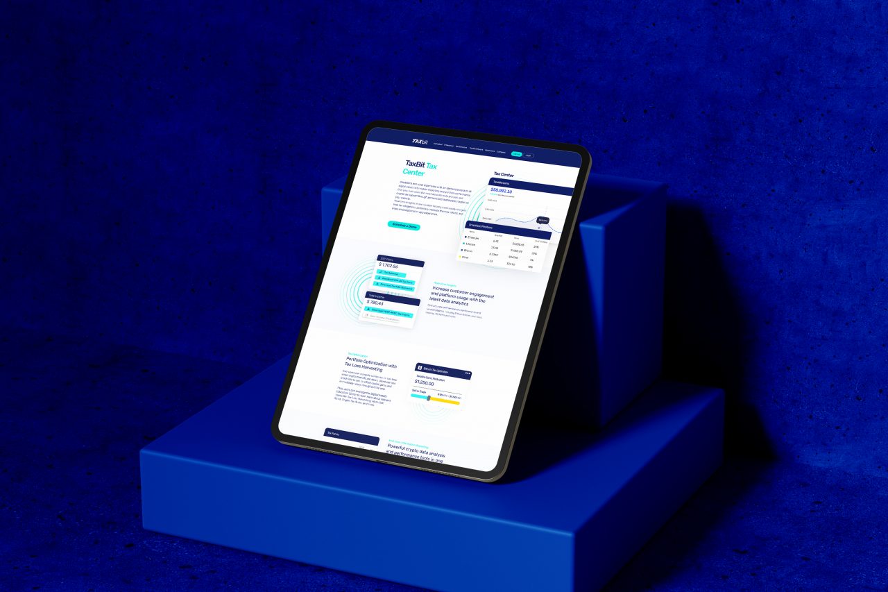 Taxbit interface mockup on a tablet